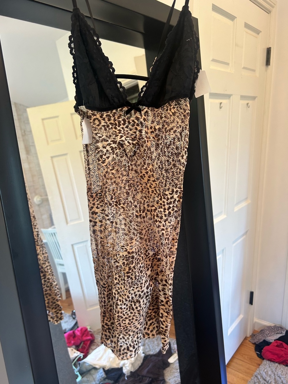 Victoria's Secret Black & Leopard Print Mini Slip Dress